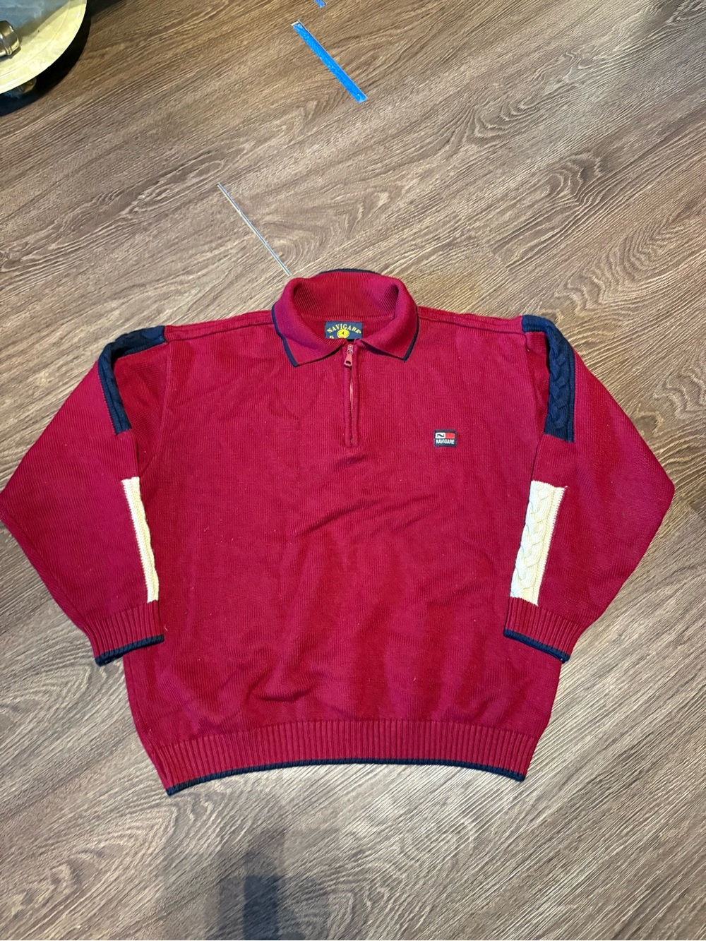 Men's Red Zip-Up Sweater with Contrast Trim